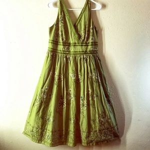Green vintage inspired embroidered swing dress
